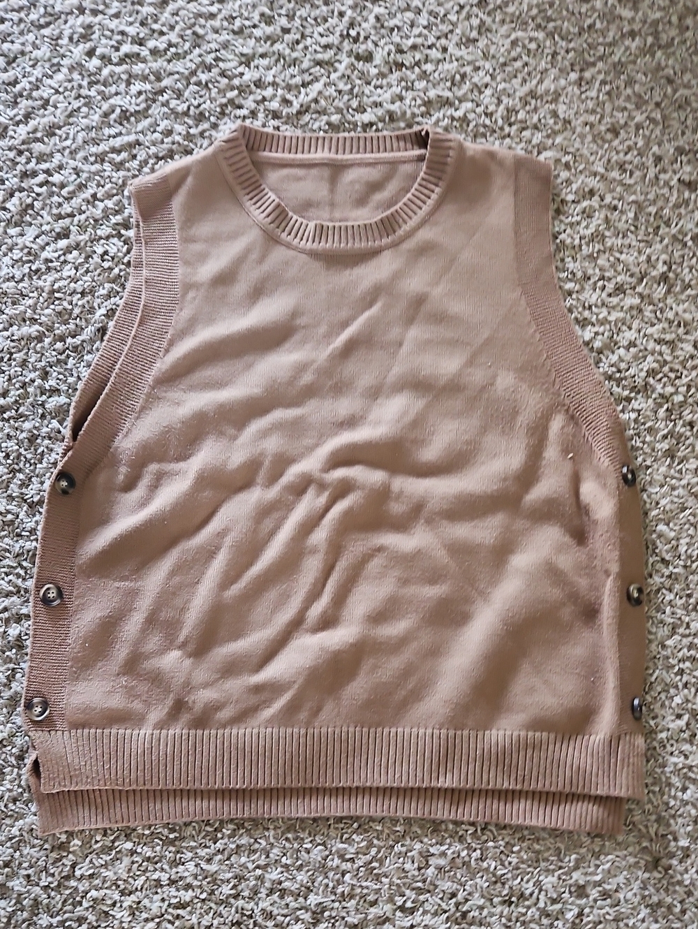 Sleeveless Side-Button Knit Sweater Vest - Tan